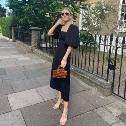 Puff Sleeve Black Dress - Image 2
