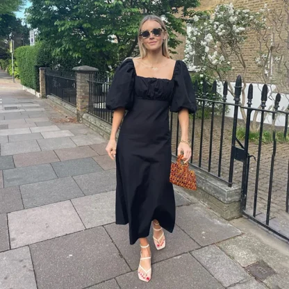 Puff Sleeve Black Dress