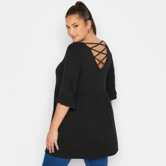 Criss Cross Plus Size Tunic Black Dress