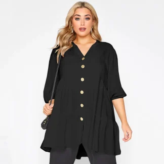 Plus Size V-neck Tunic Black Dress