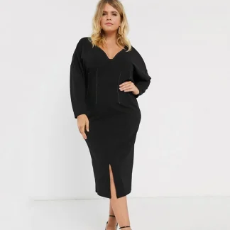 Long Sleeve V-neck Black Dress