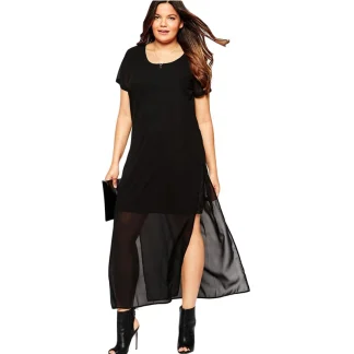 Plus Size Casual Maxi Black Dress