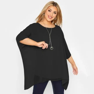 Batwing Sleeve Tunic Black Dress