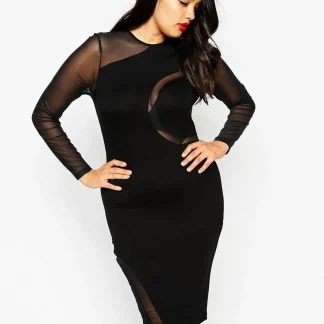 Plus Size Mesh Patchwork Black Dress
