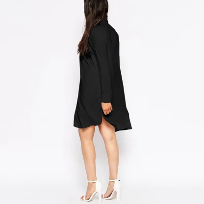Plus Size Turn Down Collar Black Dress - Image 2