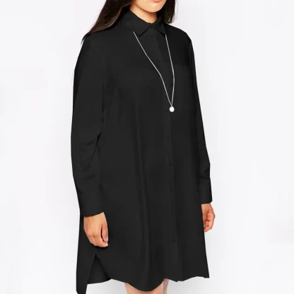 Plus Size Turn Down Collar Black Dress - Image 4