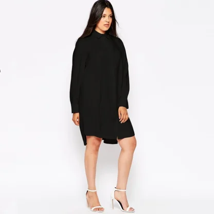Plus Size Turn Down Collar Black Dress