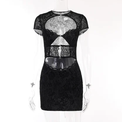 Lace Hollow Out Black Dress - Image 2