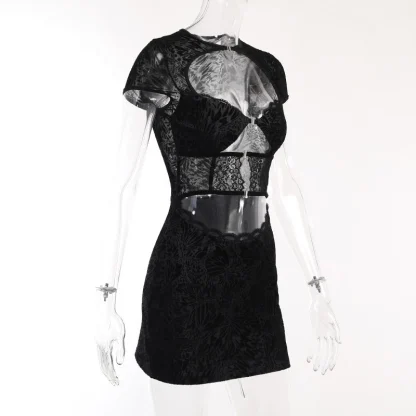 Lace Hollow Out Black Dress - Image 3